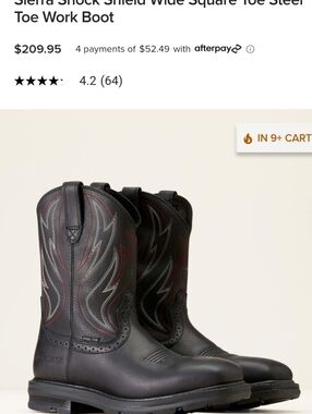 Ariat Sierra Black Western Work Boots with Red Stitching